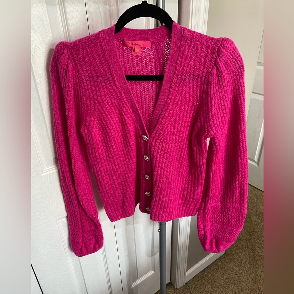 Lilly Pulitzer Pink Sweater with Rhinestone Buttons